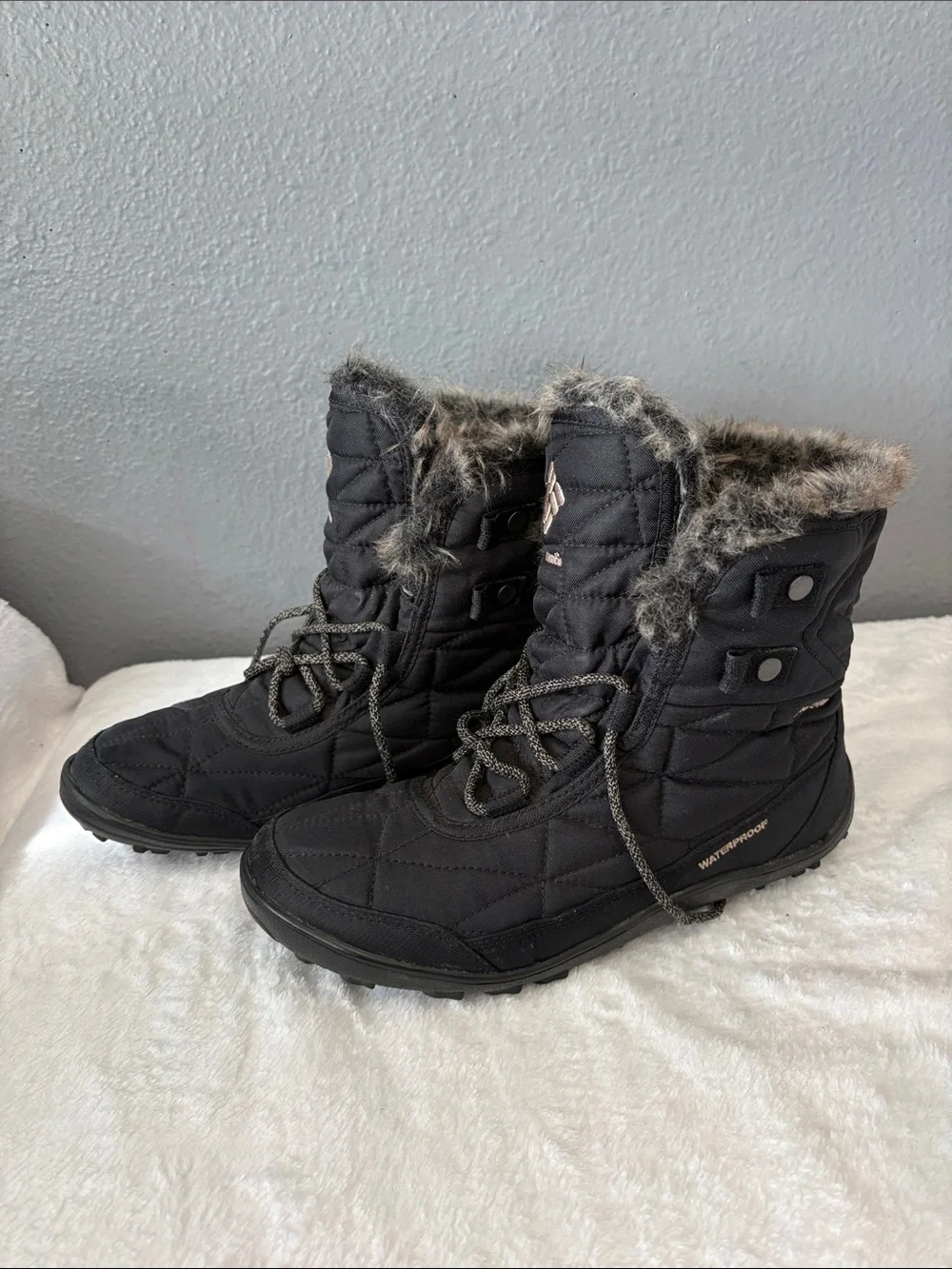 Columbia Black Quilted Faux Fur-Trim Winter Boots